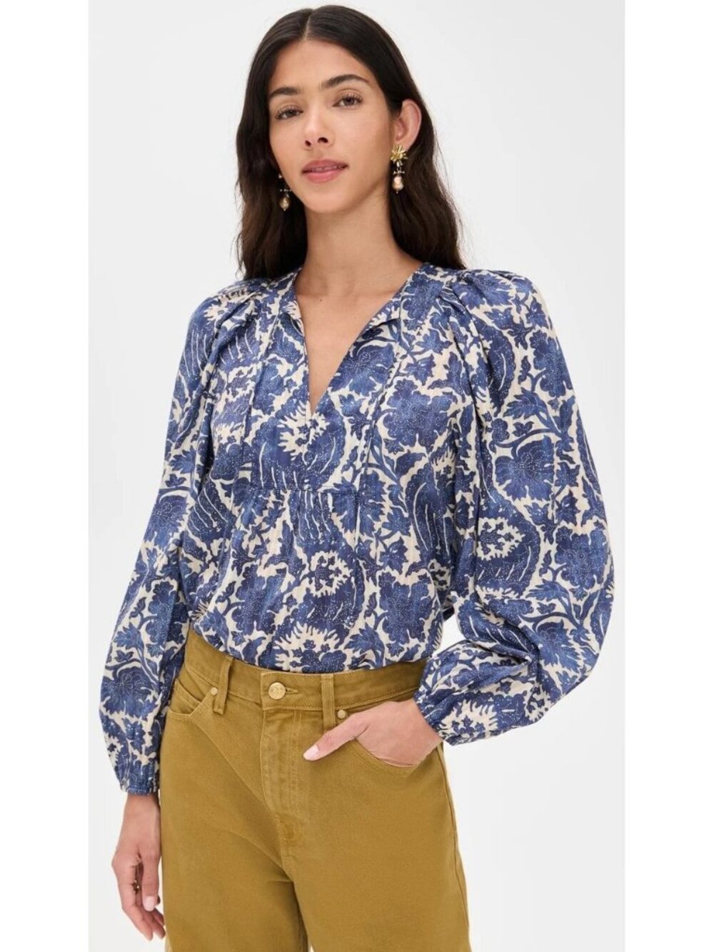 NWT ULLA JOHNSON Brea long sleeve blouse in Ocean